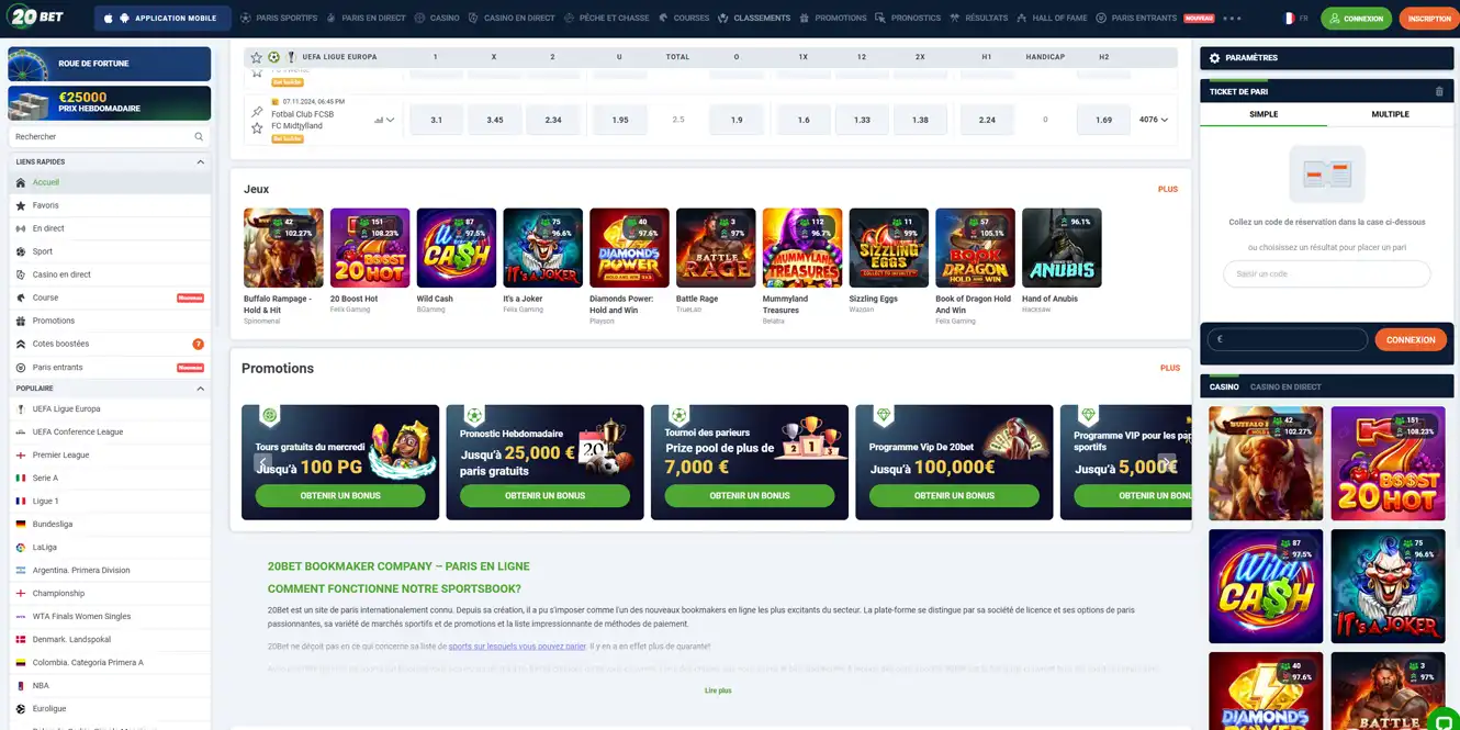 20 bet casino games